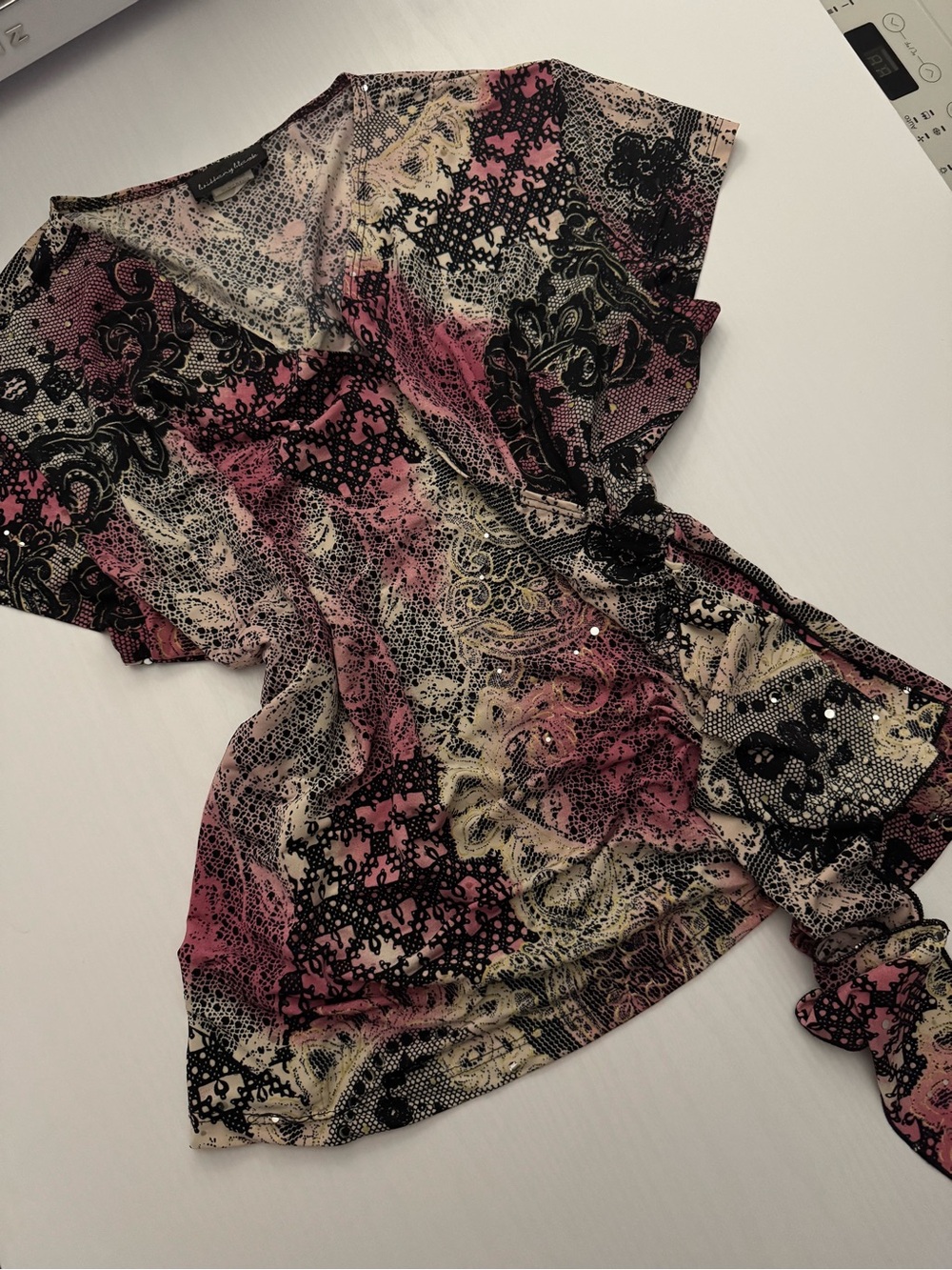 Brittany Black Pink and Black Patterned Wrap-Style Blouse Y2K Style ✨🎀